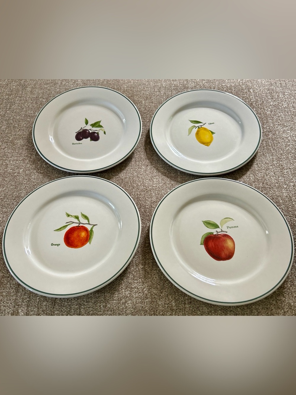 Ulster Ceramics Set Of 4 Salad Plates, Fruit Design, Made in Ireland, 7 3/4"